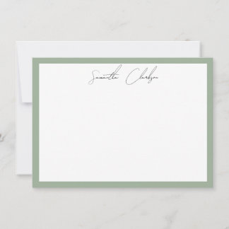 Minimalistische saliegroene rand handgeschreven sc notitiekaartje