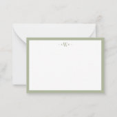 Minimalistische saliegroene rand moderne monogram notitiekaartje (Voorkant)