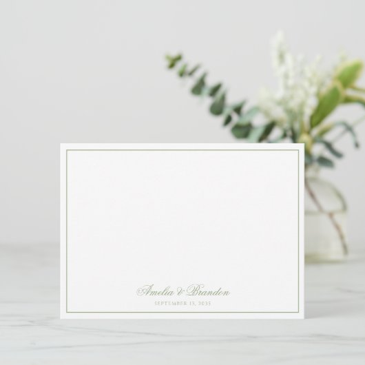 Minimalistische saliegroene rand script gepersonal notitiekaartje (Staand voorkant)