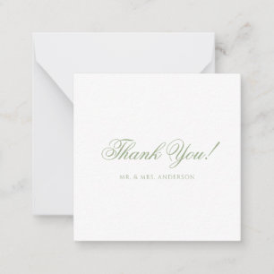 Minimalistische saliegroene script bruiloft bedank notitiekaartje