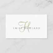 Minimalistische saliegroene script monogram naam visitekaartje (Voorkant)