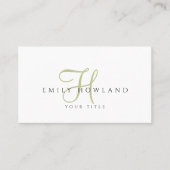 Minimalistische saliegroene script monogram naam visitekaartje (Voorkant)