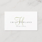 Minimalistische saliegroene script monogram naam visitekaartje (Voorkant)