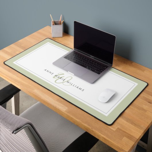 Minimalistische saliegroene script twee rand monog bureaumat (Kantoor 2)