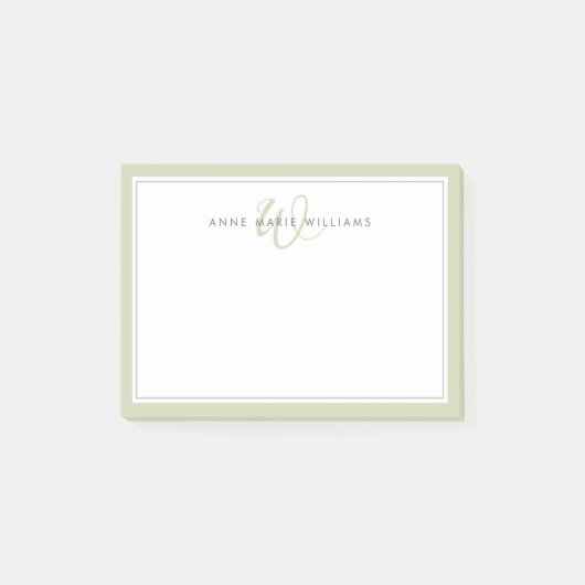 Minimalistische saliegroene script twee rand monog post-it® notes (Voorkant)