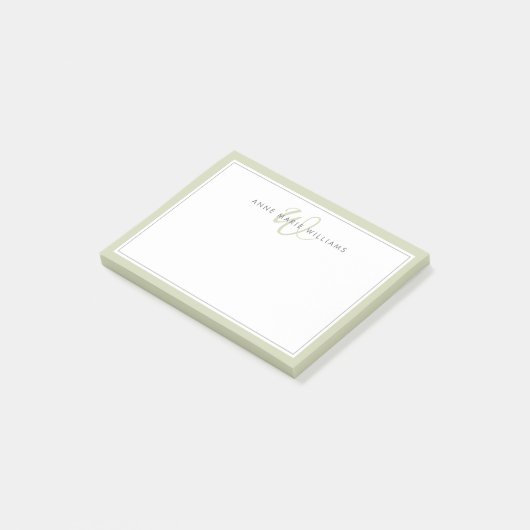 Minimalistische saliegroene script twee rand monog post-it® notes (Schuin)
