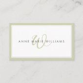 Minimalistische saliegroene script twee rand monog visitekaartje (Voorkant)