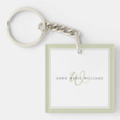 Minimalistische Saliegroene Script Tweegrens Monog Sleutelhanger (Voorkant)