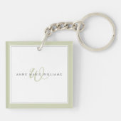 Minimalistische Saliegroene Script Tweegrens Monog Sleutelhanger (Achterkant)