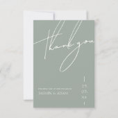 Minimalistische saliegroene script typografie trou bedankkaart (Voorkant)