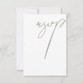 Minimalistische saliegroene script typografie trou RSVP kaartje (Achterkant)