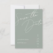 Minimalistische saliegroene script typografie trou save the date (Voorkant)