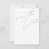 Minimalistische saliegroene script typografie trou save the date (Achterkant)