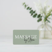Minimalistische Saliegroene Spa-massage QR-code Visitekaartje (Staand voorkant)