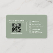 Minimalistische Saliegroene Spa-massage QR-code Visitekaartje (Achterkant)
