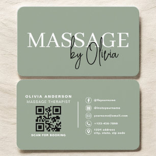 Minimalistische Saliegroene Spa-massage QR-code Visitekaartje
