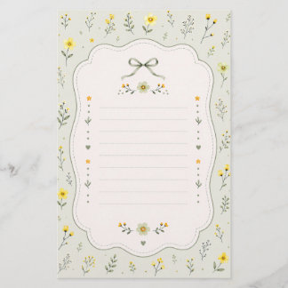 Minimalistische saliegroene strik en elegante bloe briefpapier