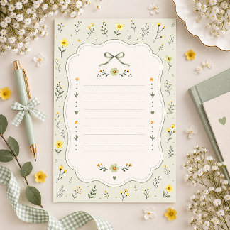 Minimalistische saliegroene strik en elegante bloe briefpapier