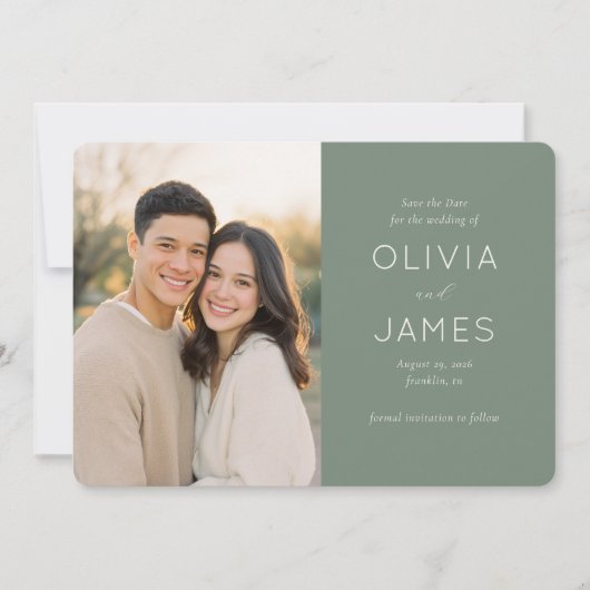 Minimalistische saliegroene trouw-kaart 'Save the Save The Date (Voorkant)
