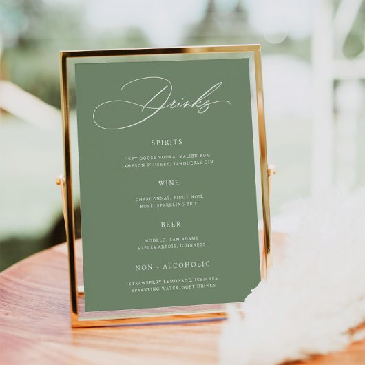 Minimalistische saliegroene trouwbarmenu poster