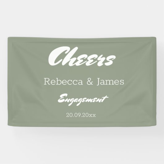 Minimalistische saliegroene trouwerijfeest Cheers  Spandoek (Horizontaal)