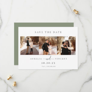 Minimalistische saliegroene trouwfoto save the dat date