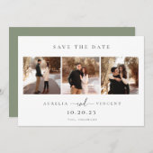 Minimalistische saliegroene trouwfoto save the dat save the date (Voorkant / Achterkant)