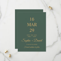 Minimalistische saliegroene trouwkaart 'Save the D