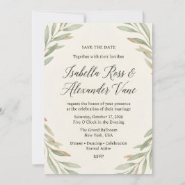 Minimalistische saliegroene waterverf botanische S Save The Date