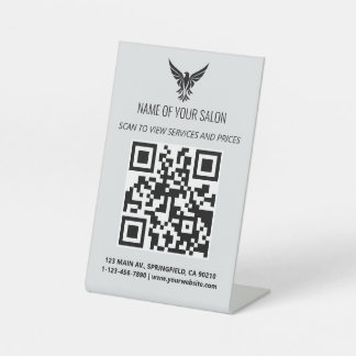 Minimalistische Salon QR Code Sign – Diensten & Pr Reclamebord Met Voetstuk