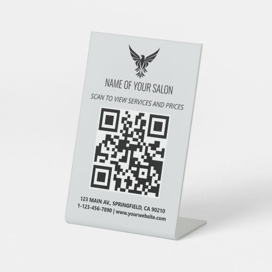 Minimalistische Salon QR Code Sign – Diensten & Pr Reclamebord Met Voetstuk (Voorkant)
