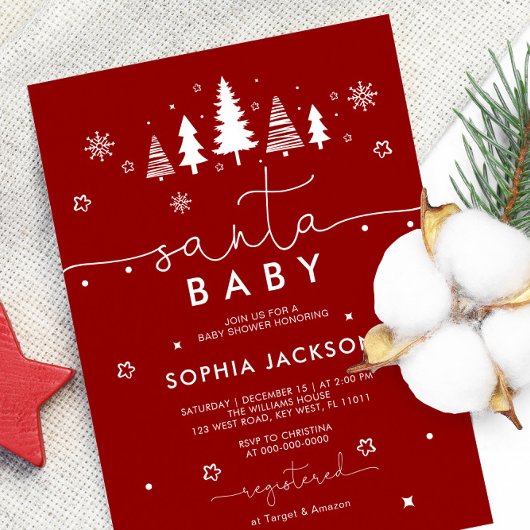 Minimalistische Santa Baby shower-uitnodiging Kaart