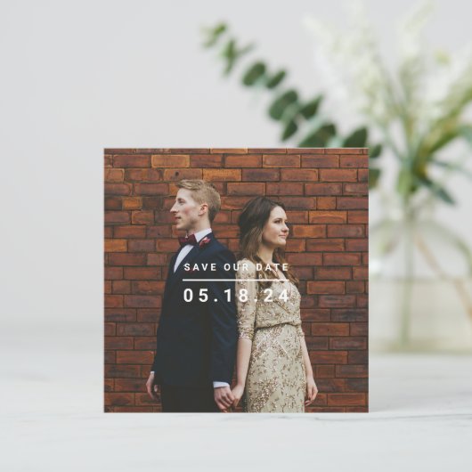 Minimalistische Save Our Date Foto Vierkant Save The Date (Staand voorkant)