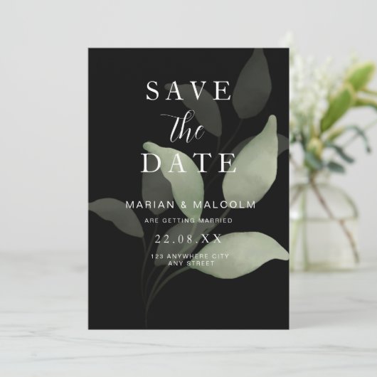 Minimalistische Save the Date Groene Eucalyptus Kaart (Staand voorkant)