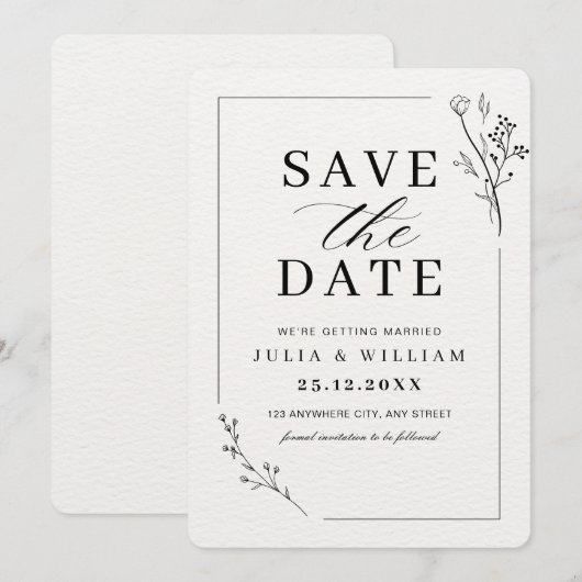 Minimalistische Save the Date Kaart, Modern Trouwe (Voorkant / Achterkant)