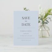 Minimalistische Save the Date kaart | Stofblauw (Staand voorkant)