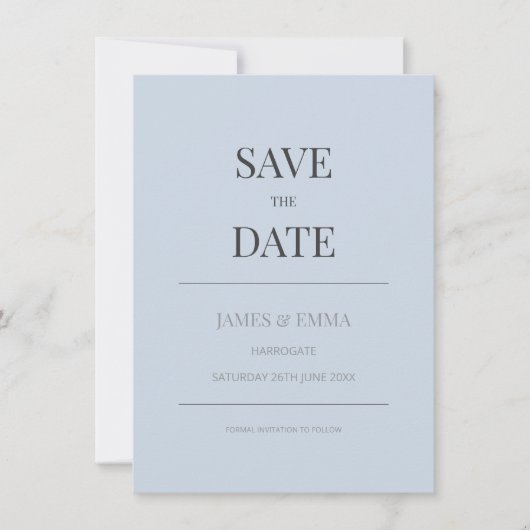 Minimalistische Save the Date kaart | Stofblauw (Voorkant)