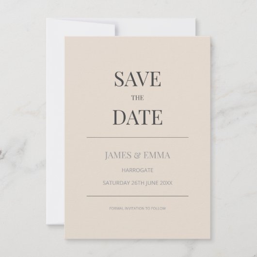 Minimalistische Save the Date Kaart Zachte Latte (Voorkant)