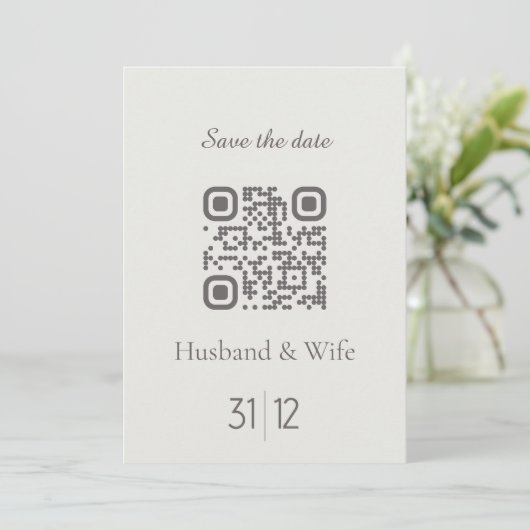 Minimalistische Save the Date QR-code trouwkaart Bedankkaart (Staand voorkant)