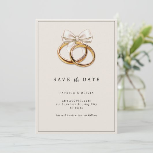Minimalistische Save The Date Trouwring uitnodigin (Staand voorkant)