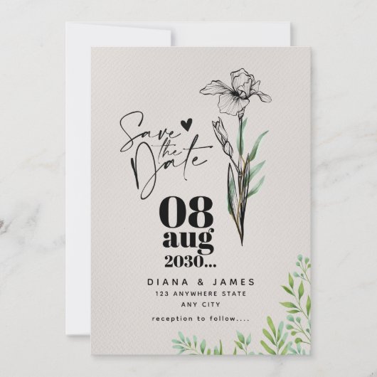Minimalistische 'Save The Date' Wilde Bloem Bruilo Save The Date (Voorkant)