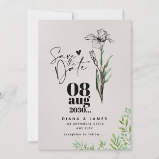 Minimalistische Save The Date Wilde Bloem Bruiloft