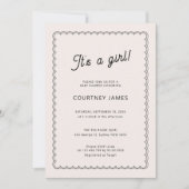 Minimalistische scalloped dat het een meisje baby  kaart (Voorkant)