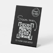 Minimalistische Scan Me Menu Business Logo QR Code Reclamebord Met Voetstuk (Voorkant)