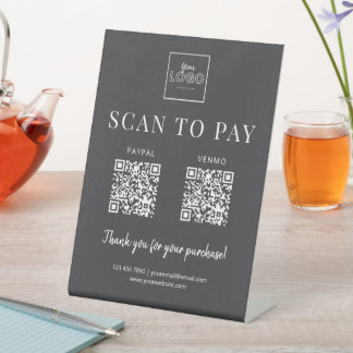 Minimalistische Scan om te betalen Logo QR-code be Reclamebord Met Voetstuk