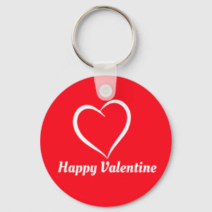 Minimalistische Schattige Rood en Wit Happy Valent Sleutelhanger