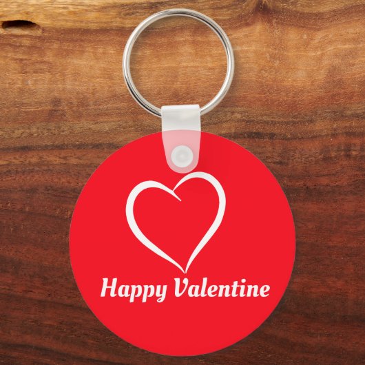 Minimalistische Schattige Rood en Wit Happy Valent Sleutelhanger (Voorkant)