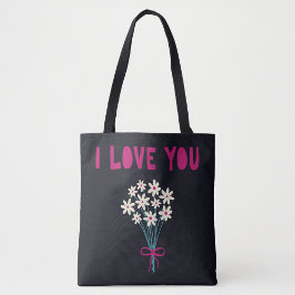 Minimalistische Schattigee Bloemen Ik hou van je M Tote Bag