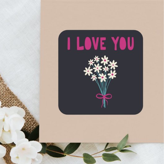 Minimalistische Schattigee Bloemen Ik hou van je M Vierkante Sticker