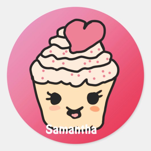 Minimalistische Schattigee Cupcake met een hart |  Ronde Sticker (Voorkant)